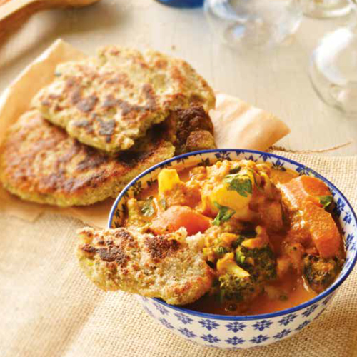 zöldségcurry cukkinis lepénykenyérrel