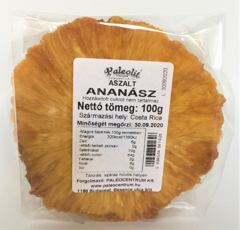 Aszalt ananász szelet cukormentes 100g Paleolit Aszalt ananász szelet cukormentes 100g Paleolit