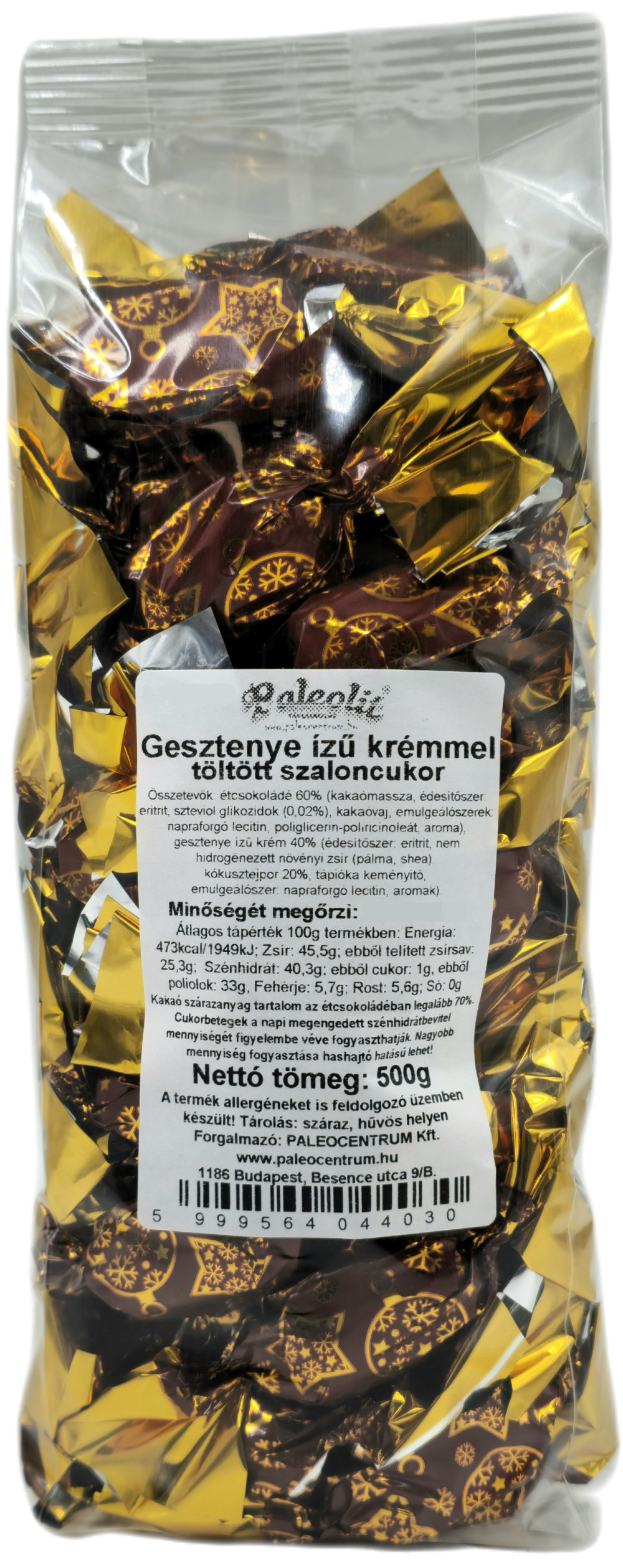 Gesztenyés krémmel töltött szaloncukor 500g Paleolit Gesztenyés krémmel töltött szaloncukor 500g Paleolit