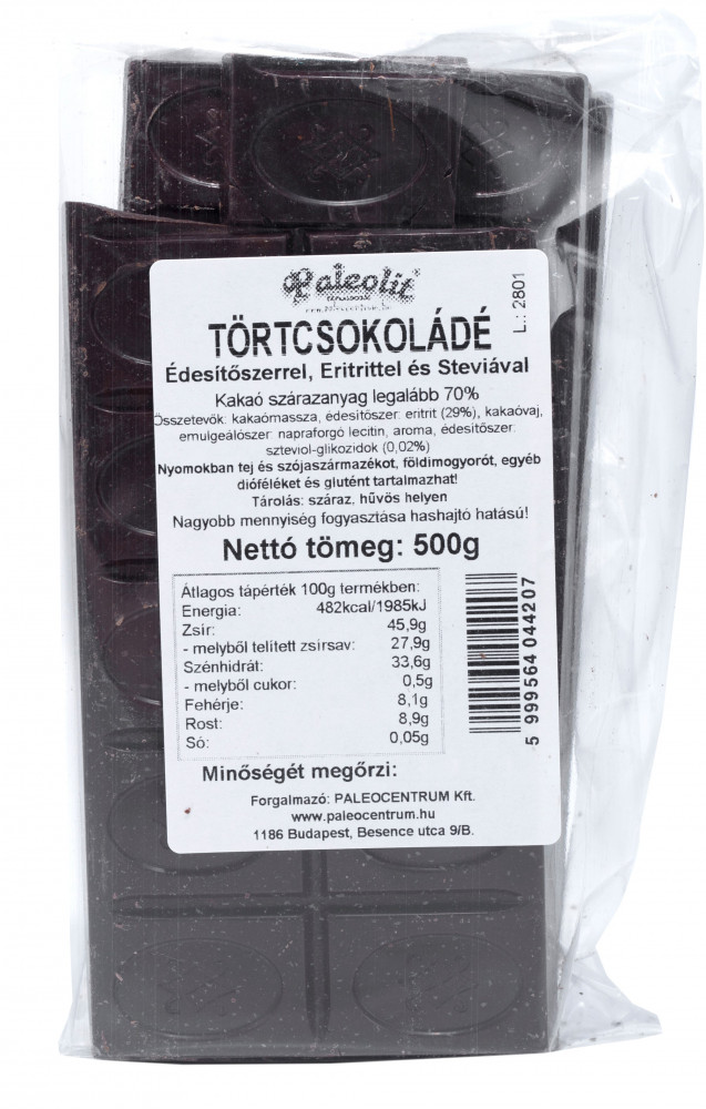 Étcsokoládé (tört) eritrittel 500g Paleolit Étcsokoládé (tört) eritrittel 500g Paleolit