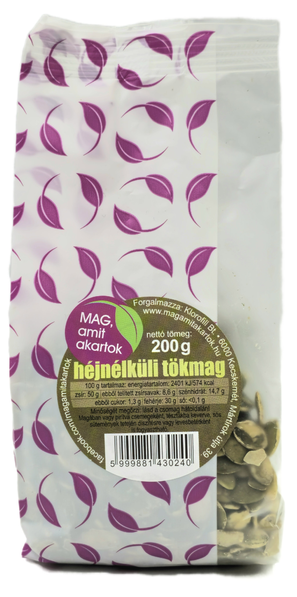 Tökmag héj nélküli 200g Klorofill Tökmag héj nélküli 200g Klorofill