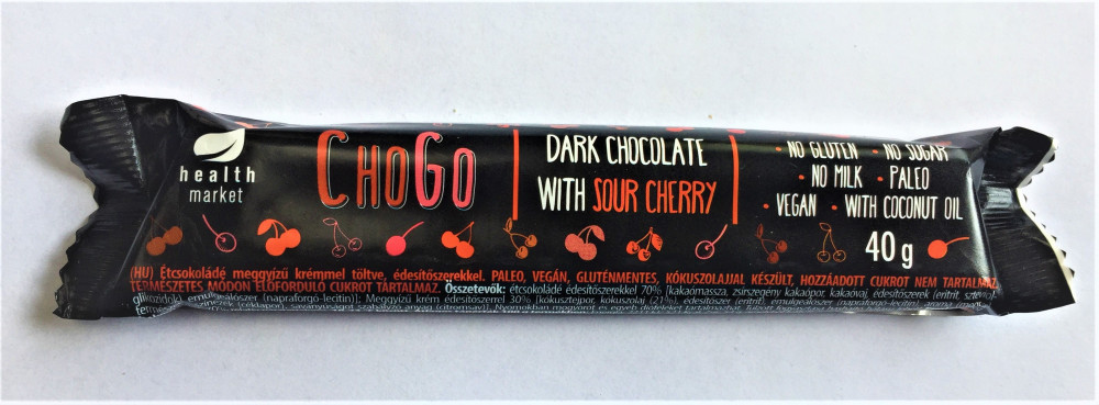Cherry Cream töltött étcsokoládé 40g ChoGo Cherry Cream töltött étcsokoládé 40g ChoGo