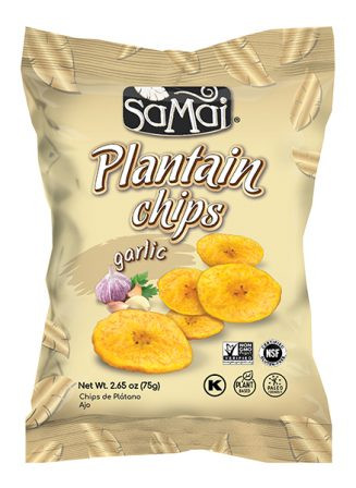 Plantain (főzőbanán) chips fokhagymás 75g SAMAI Plantain (főzőbanán) chips fokhagymás 75g SAMAI